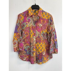 Lauren Ralph Lauren Women's M Button Up‎ Shirt Paisley 3/4 Sleeve Lightweight